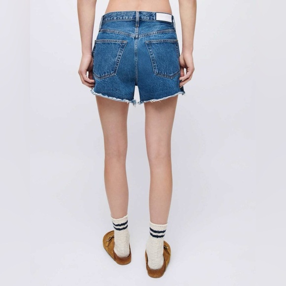 RE/DONE Denim 90s Crop Low Slung Button Fly Boyfriend Short Bleu Mere Blue Sz 30 - Picture 2 of 13